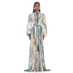 Andrea Iyamah NEW Sade Cover-up Abstract Bark Maxi Sheer Dress S/M 6-10